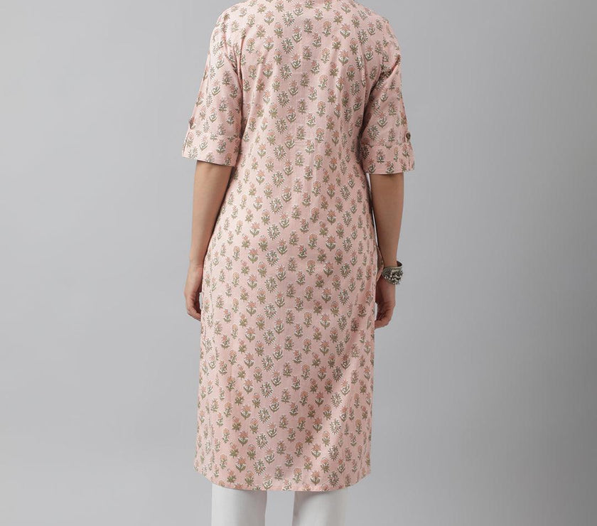 Divena Soft Pink Floral Printed Straight Kurta - divena world