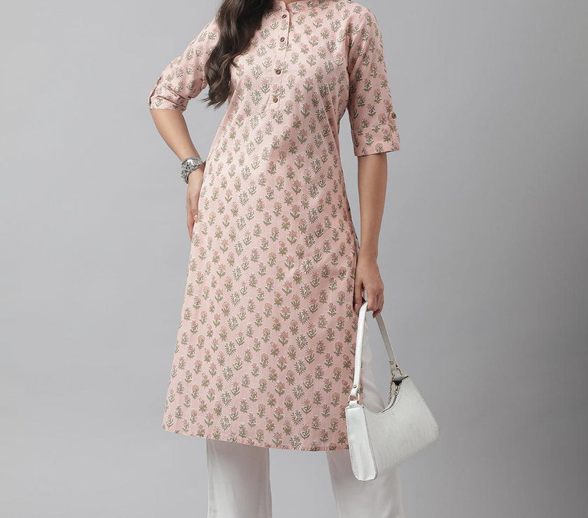 Divena Soft Pink Floral Printed Straight Kurta - divena world