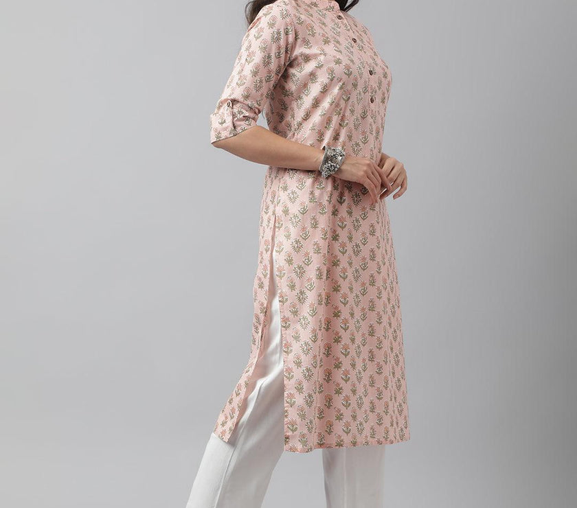 Divena Soft Pink Floral Printed Straight Kurta - divena world