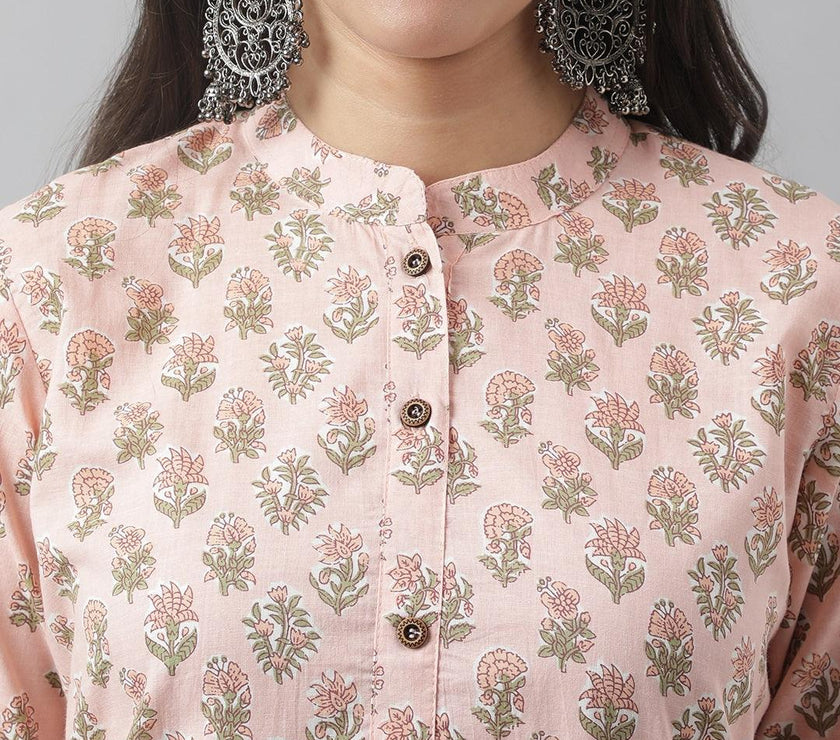 Divena Soft Pink Floral Printed Straight Kurta - divena world