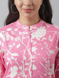 Divena Light Pink Floral Printed Rayon A-line Shirt Style Top - divena world