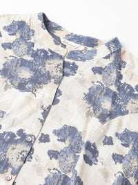 Divena Cream Floral Printed Rayon A-line Shirt Style Top - divena world