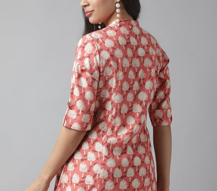 Divena Peach Floral Printed Rayon A-line Shirt Style Top - divena world