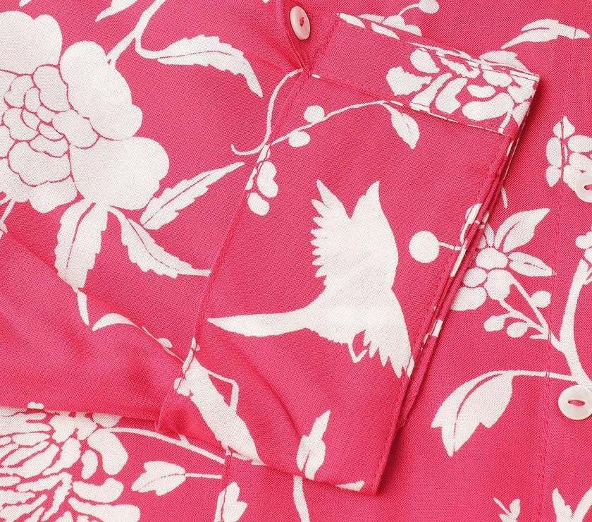 Divena Hot Pink Floral Printed Rayon A-line Shirt Style Top - divena world