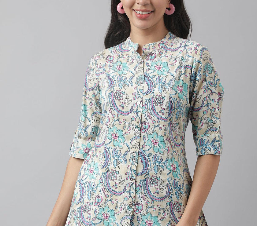 Divena Multi Floral Printed Rayon A-line Shirt Style Top - divena world