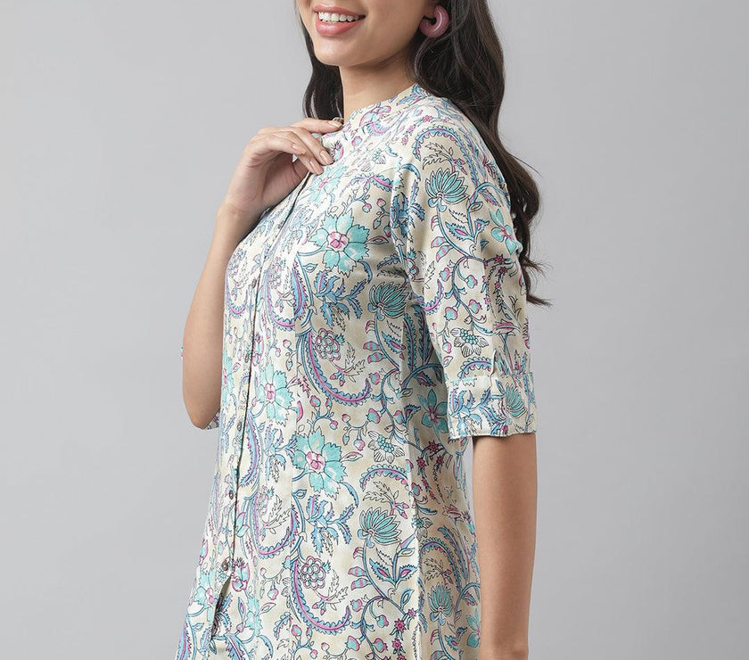 Divena Multi Floral Printed Rayon A-line Shirt Style Top - divena world