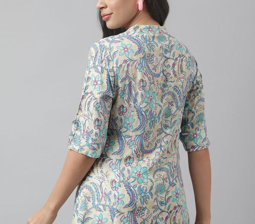 Divena Multi Floral Printed Rayon A-line Shirt Style Top - divena world