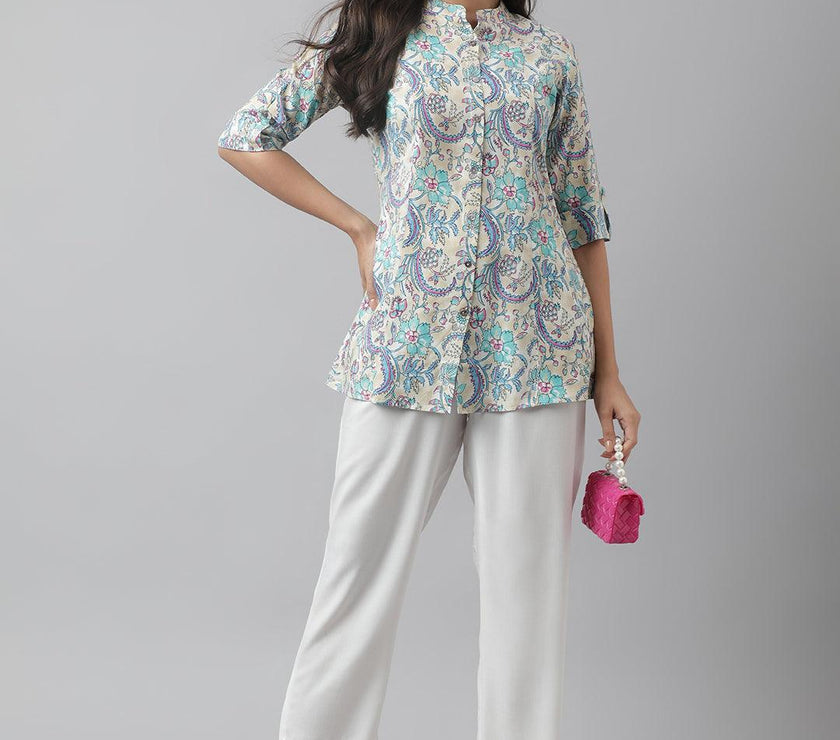 Divena Multi Floral Printed Rayon A-line Shirt Style Top - divena world