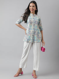 Divena Multi Floral Printed Rayon A-line Shirt Style Top - divena world