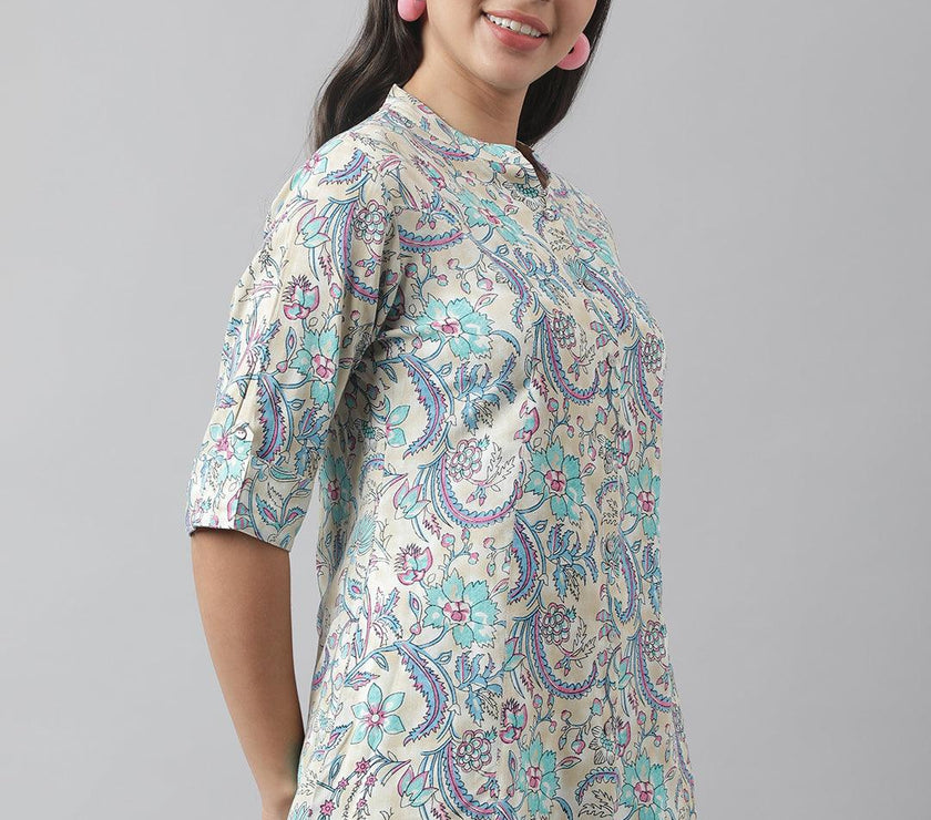 Divena Multi Floral Printed Rayon A-line Shirt Style Top - divena world