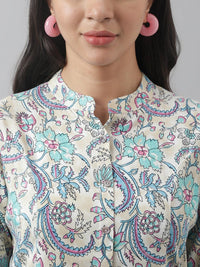 Divena Multi Floral Printed Rayon A-line Shirt Style Top - divena world