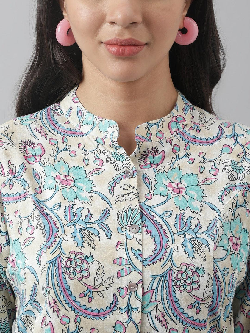 Divena Multi Floral Printed Rayon A-line Shirt Style Top - divena world