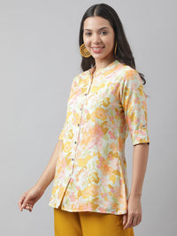 Divena Pista Green Floral Printed Rayon A-line Shirt Style Top - divena world