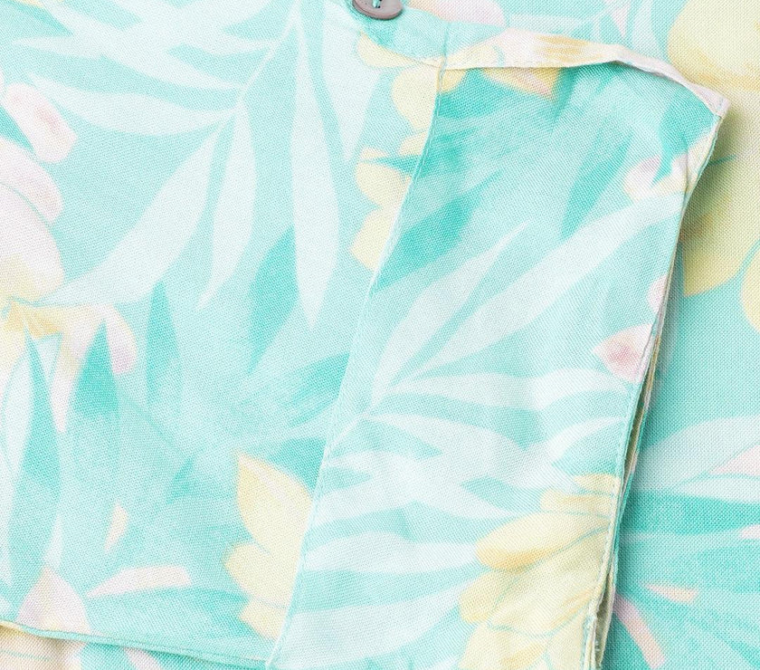 Divena Sea Green Floral Printed Rayon A-line Shirt Style Top - divena world