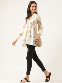 Floral Printed Cream Empire Cotton Tops