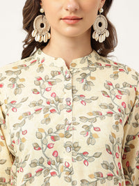 Divena Beige Floral Digital Printed Straight Fold Sleeve Kurta