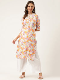 Divena Multi Colored Floral Digital Printed Straight Half Sleeve Kurta