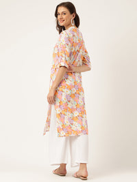 Divena Multi Colored Floral Digital Printed Straight Half Sleeve Kurta