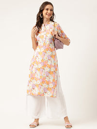 Divena Multi Colored Floral Digital Printed Straight Half Sleeve Kurta