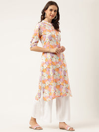 Divena Multi Colored Floral Digital Printed Straight Half Sleeve Kurta