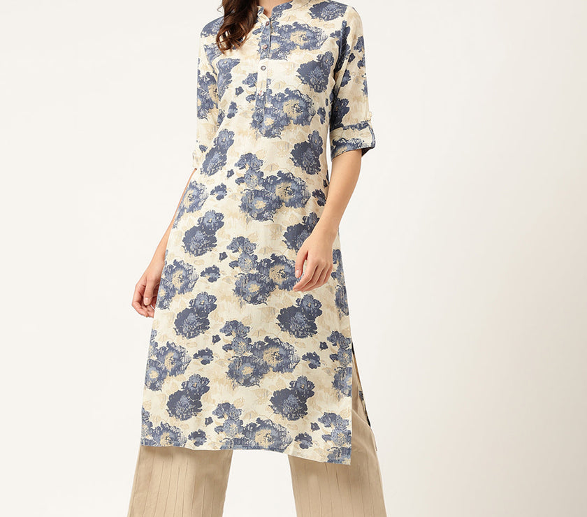 Divena Multi Colored Floral Digital Printed Straight Kurta