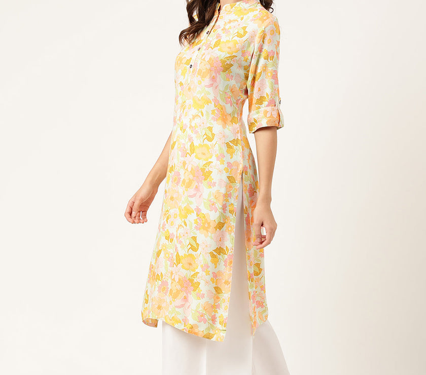 Divena Multi Colored Floral Digital Printed Straight Fold Sleeve Kurta