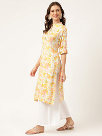 Divena Multi Colored Floral Digital Printed Straight Fold Sleeve Kurta