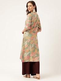 Divena Green Floral Digital Printed Straight Fold Sleeve Kurta