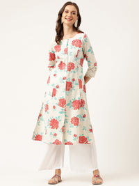 Divena Cream Floral Printed Cotton A-Line  Kurta