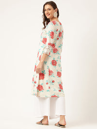 Divena Cream Floral Printed Cotton A-Line  Kurta