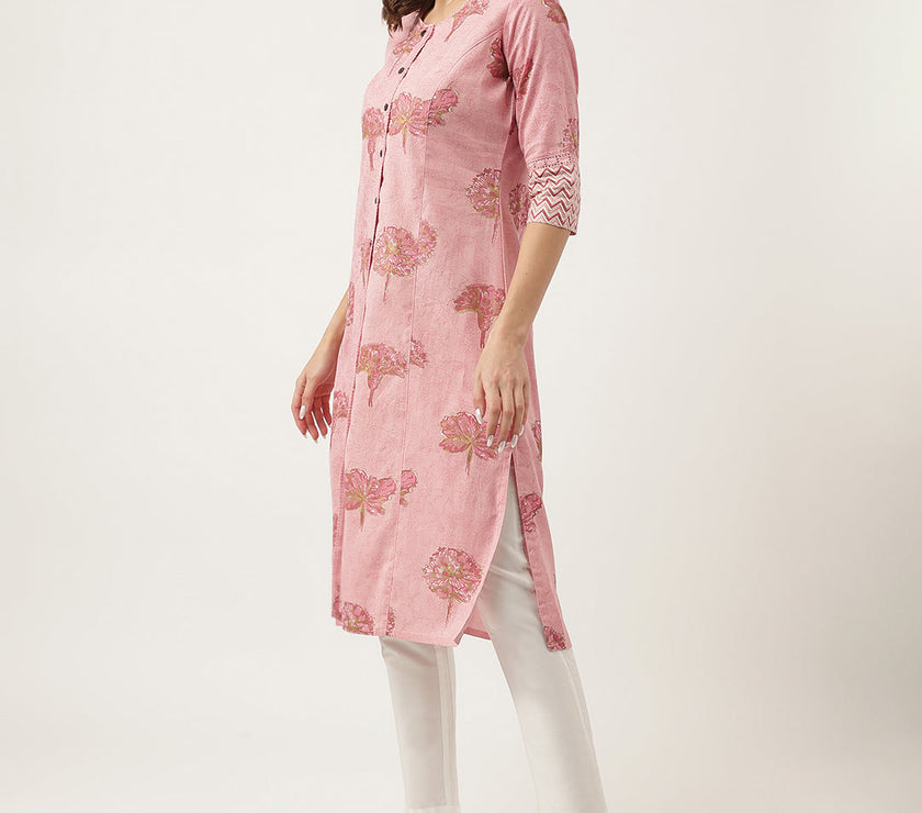 Divena Magenta Floral Printed Cotton A-Line Kurta