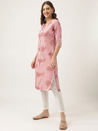 Divena Magenta Floral Printed Cotton A-Line Kurta