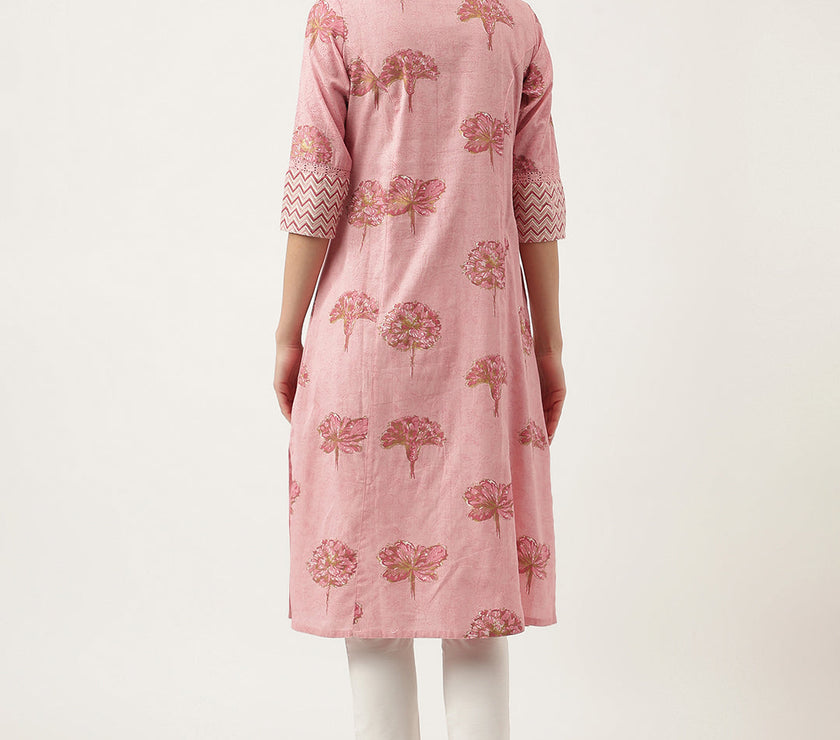 Divena Magenta Floral Printed Cotton A-Line Kurta