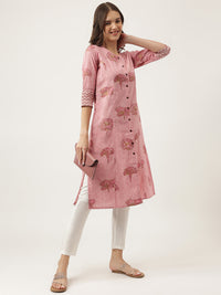 Divena Magenta Floral Printed Cotton A-Line Kurta