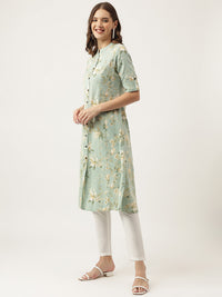 Divena Green Cotton Ethnic Motifs Floral Print Kurta