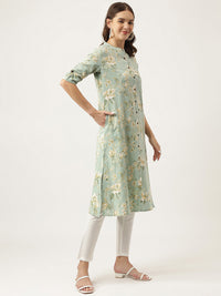 Divena Green Cotton Ethnic Motifs Floral Print Kurta