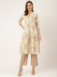 Divena Yellow Floral Print Cotton A-Line kurta