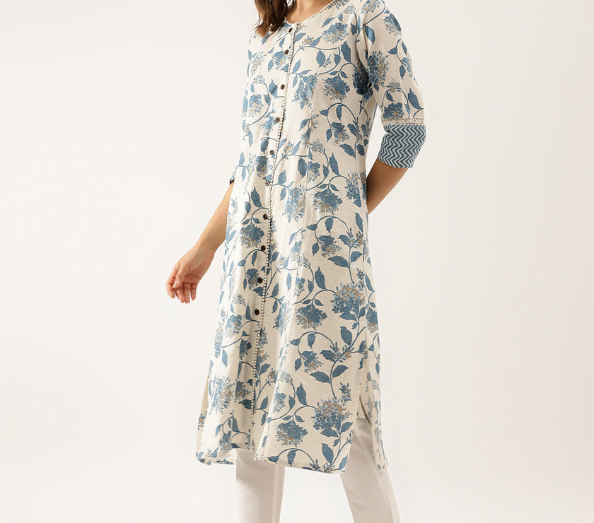 Divena Blue Floral Printed A-line Kurta