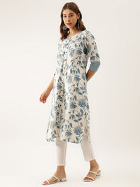 Divena Blue Floral Printed A-line Kurta