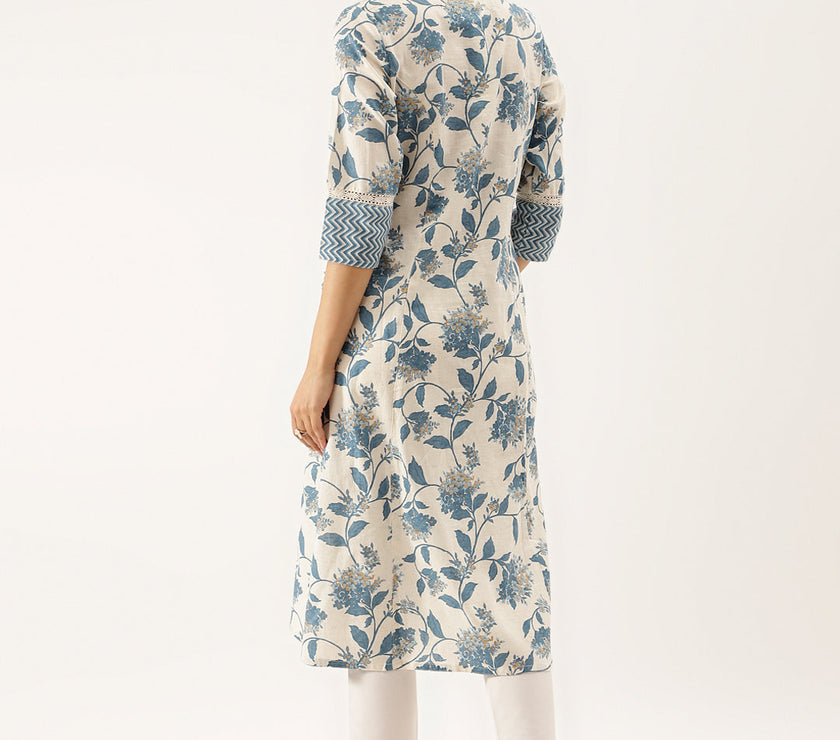 Divena Blue Floral Printed A-line Kurta