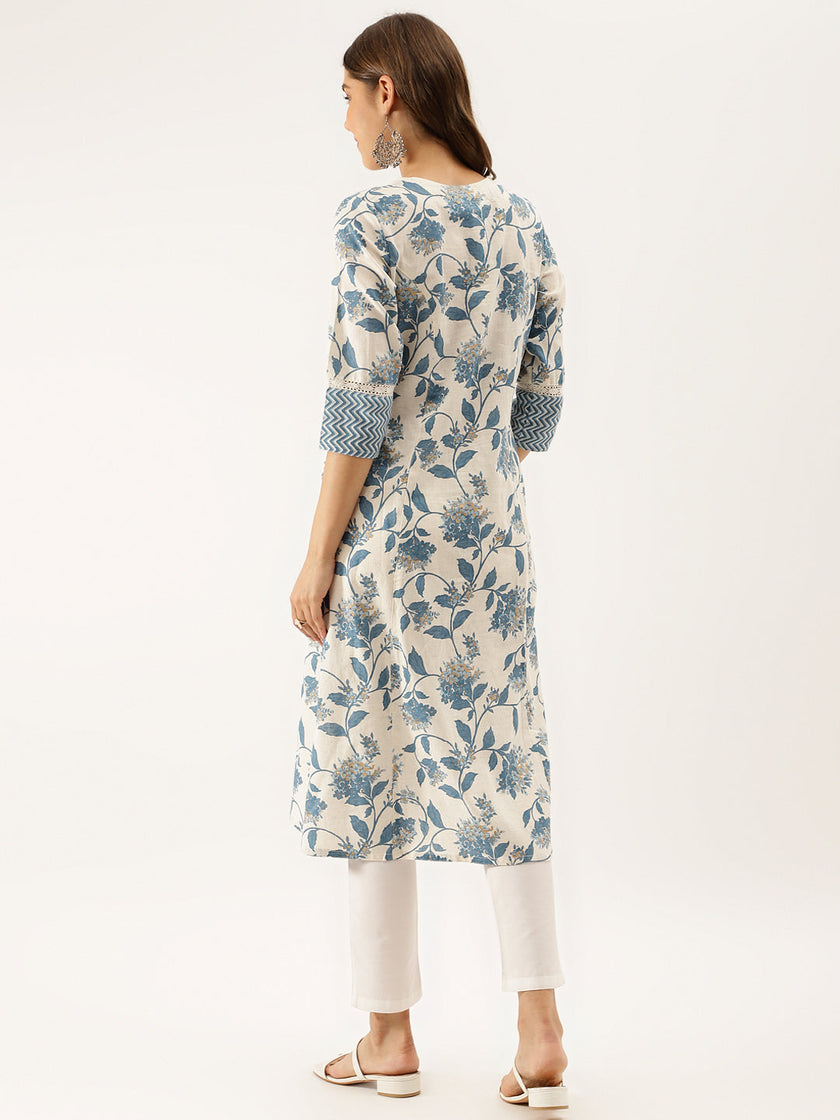 Divena Blue Floral Printed A-line Kurta