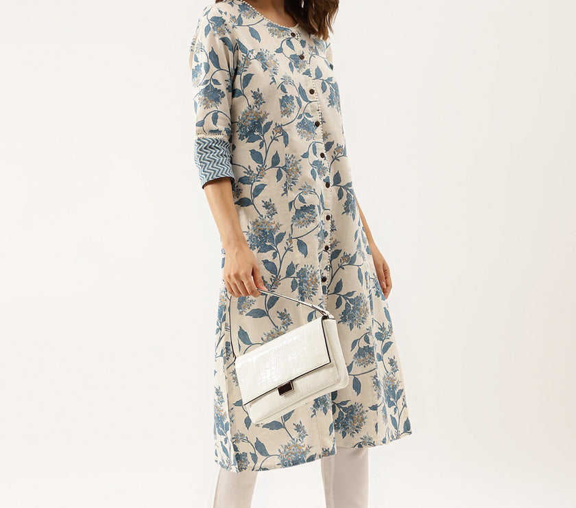 Divena Blue Floral Printed A-line Kurta