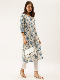 Divena Blue Floral Printed A-line Kurta