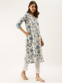 Divena Blue Floral Printed A-line Kurta