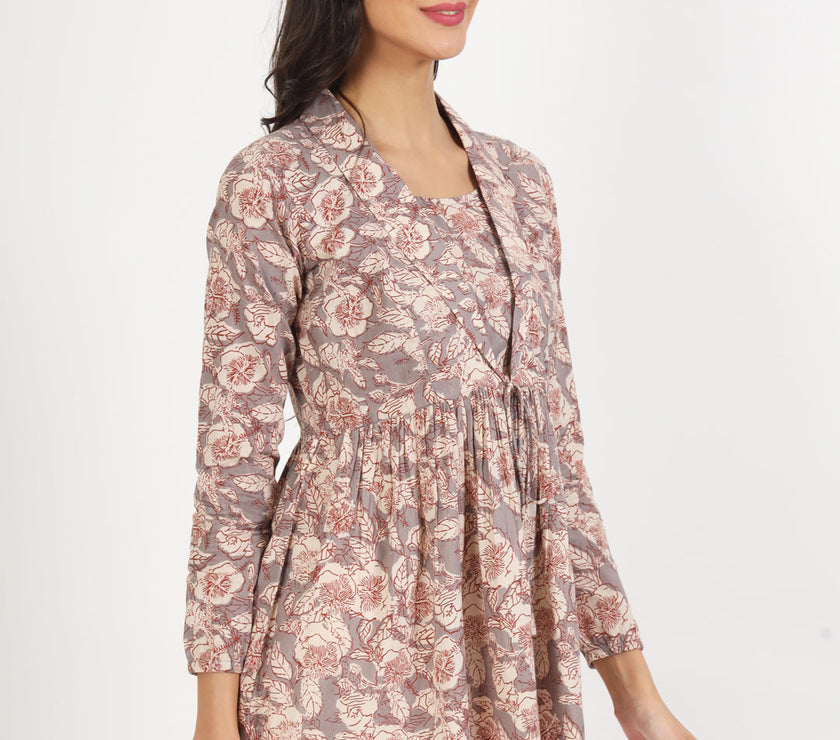 Divena Grey Floral Printed Cotton Top