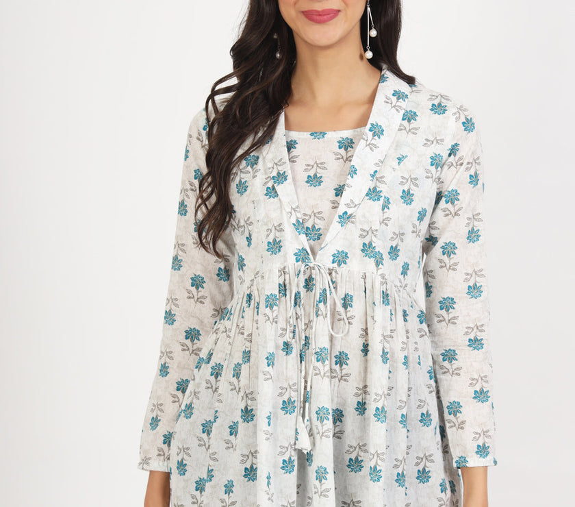 Divena White Floral Printed Cotton Top