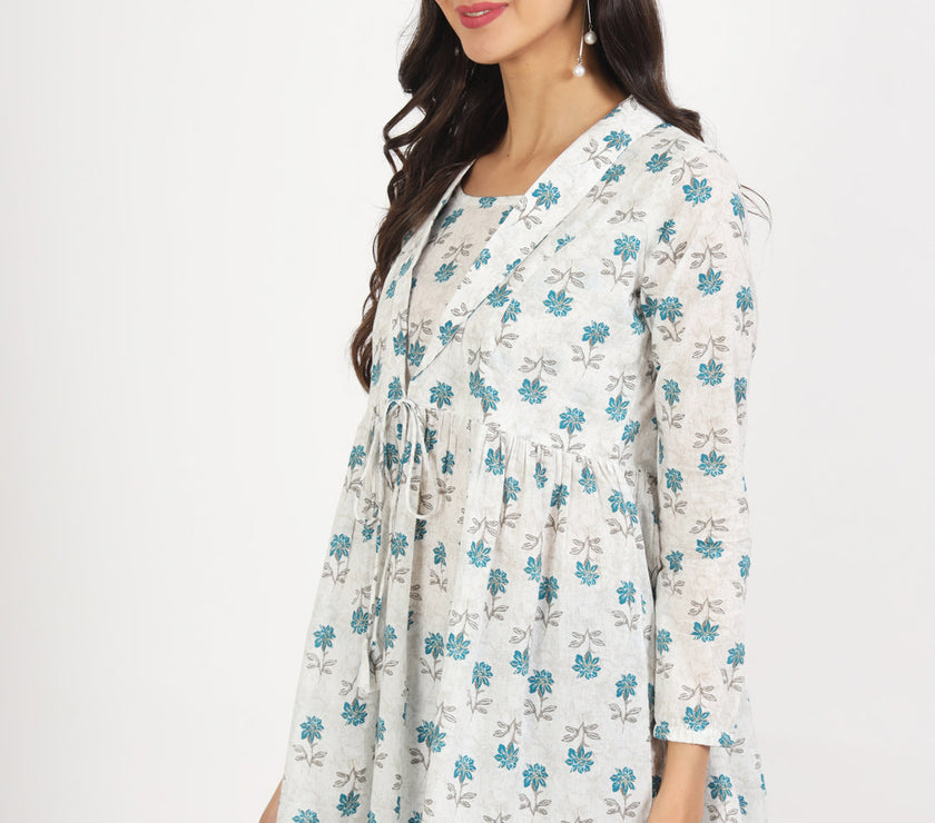 Divena White Floral Printed Cotton Top