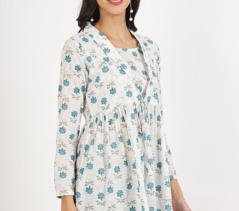 Divena White Floral Printed Cotton Top