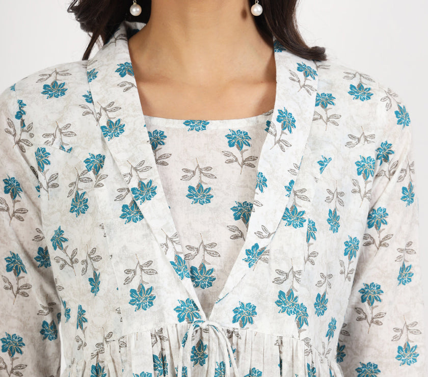 Divena White Floral Printed Cotton Top