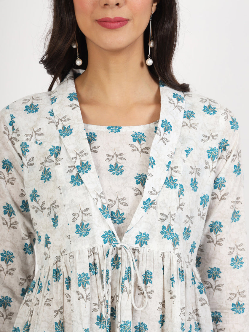 Divena White Floral Printed Cotton Top